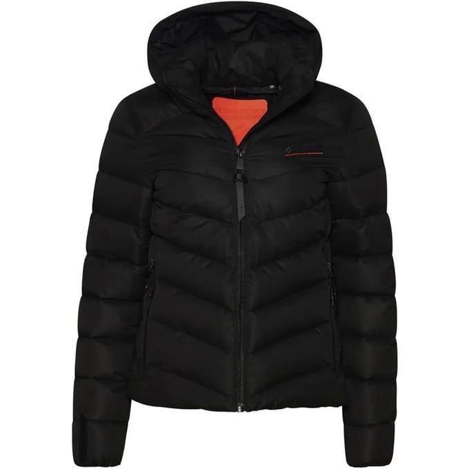 Superdry Gewatteerd Jack van Microvezel met Capuchon Zwart Grootte: 44