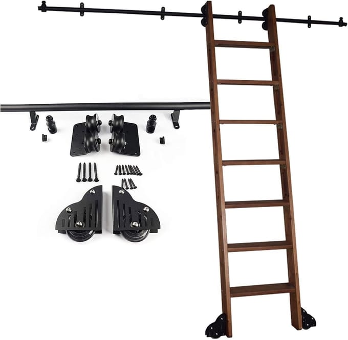 Glijladder Hardware - Mobiele Baan - Opslag Toegang - Robuust Smeedijzer - Verstelbaar - Zwart