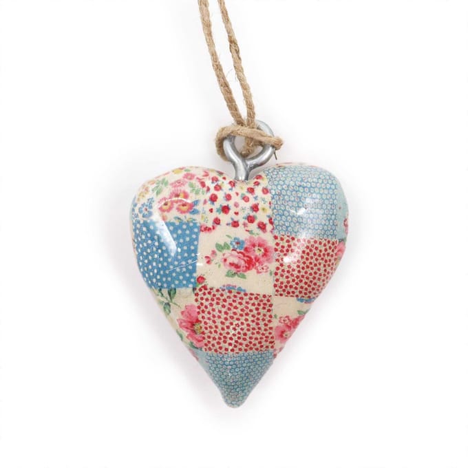 Klein decoratief houten hartje - geruit blauw en rood