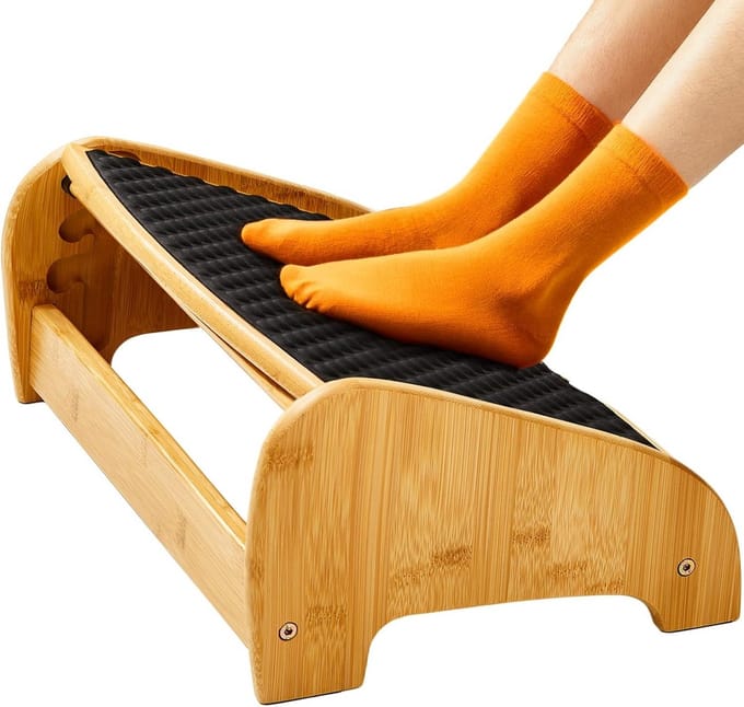 Ergonomische Bamboe Voetsteun Onder Bureau - Verstelbare Hoogte en Hoek