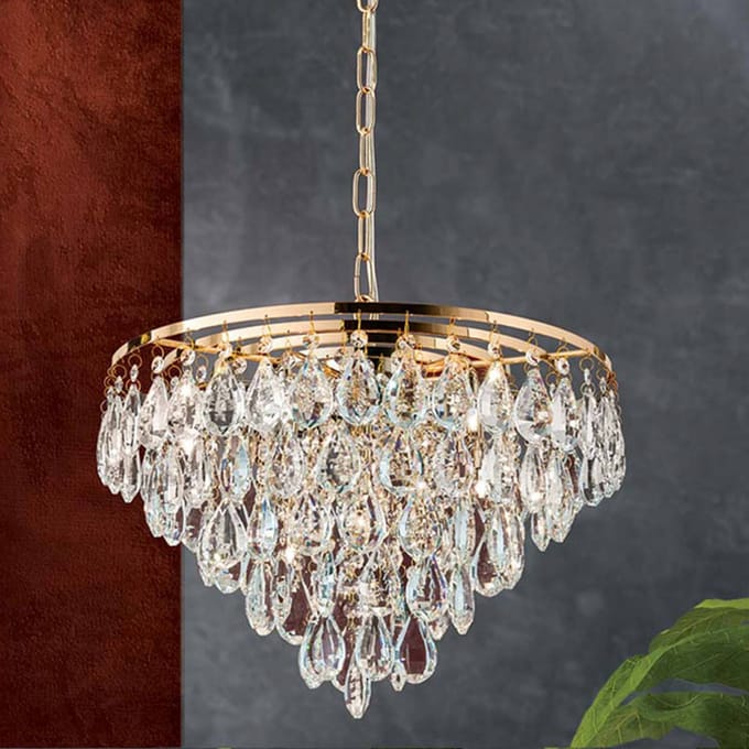 ORION Hanglamp Celeste met K9-kristallen, 9-lamps goud