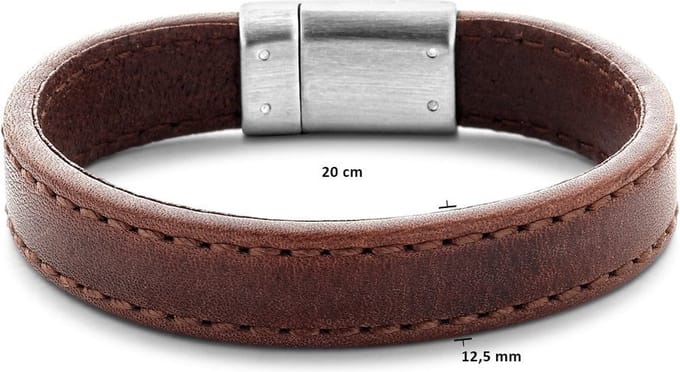 Edelstaal Armband Leer Donkerbruin 12,5 mm 6506129