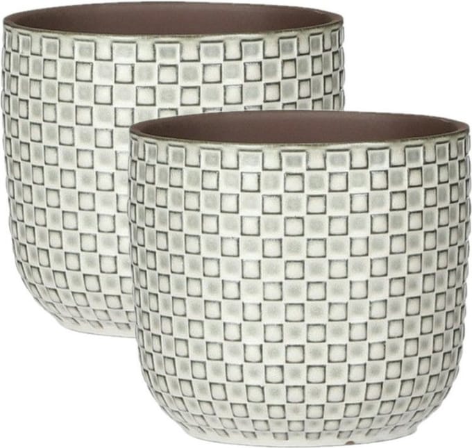 Mica Decorations - Plantenpotten/bloempotten 2x stuks - Keramiek wit - D12/H11 cm