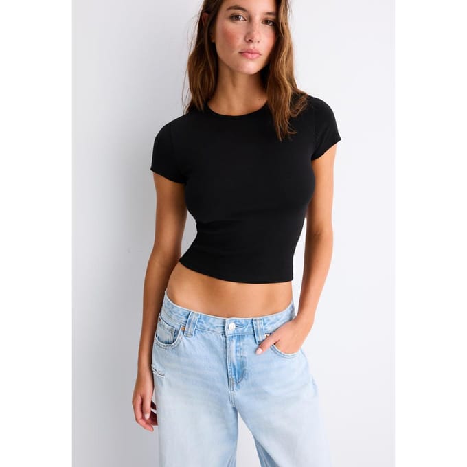 Stradivarius Basic T-shirt slim fit  Zwart S