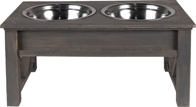 Clayre & Eef Voerbak hond 2x500 ml Grijs Hout