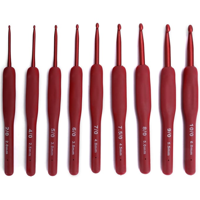Lot de 9 crochets ergonomiques pour pull, fil à coudre, poignée rouge, accessoires d'artisanat, outils de tricot brown