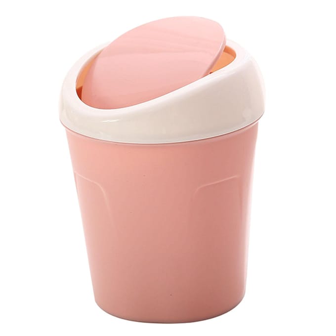 Bureauprullenbak Plastic Multifunctionele Kleine Bureau Aanrecht Afvalbak met Klapdeksel voor Thuis roze