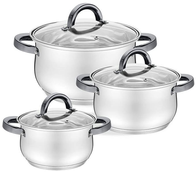 Maestro MR-3522-6M-BLACK - Pannenset - RVS - 6 Delig - Zwarte Handgrepen
