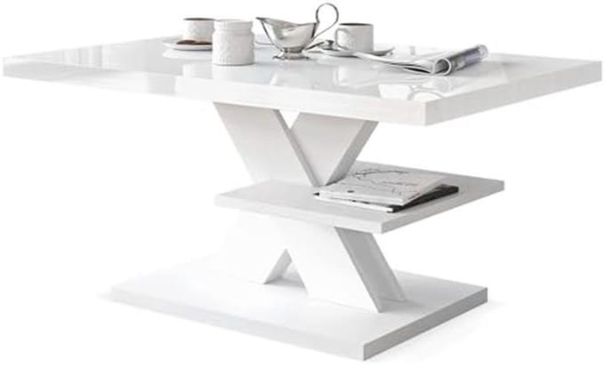 Moderne Witte Salontafel met Hoogglans Tafelblad en Opbergplank