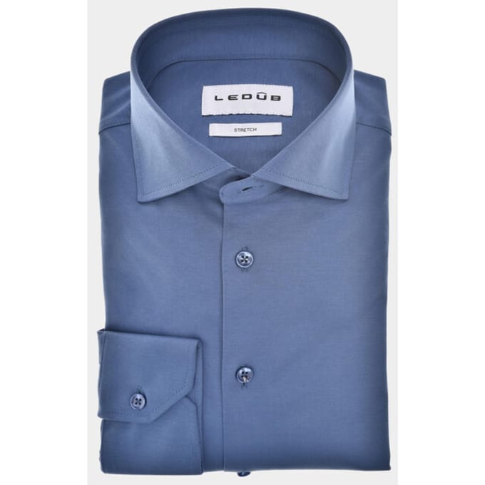 Ledub modern fit overhemd - jersey - middenblauw - Strijkvriendelijk - Boordmaat: 41