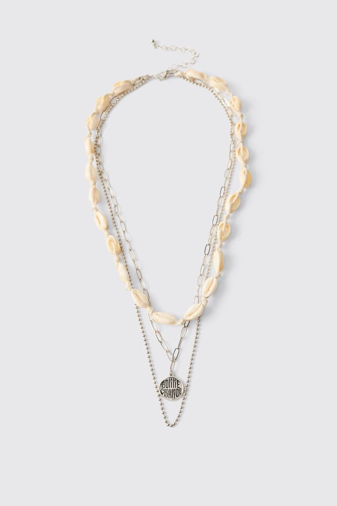 Gelaagde Ketting Met Schelp En Ketting Hanger | Silver
