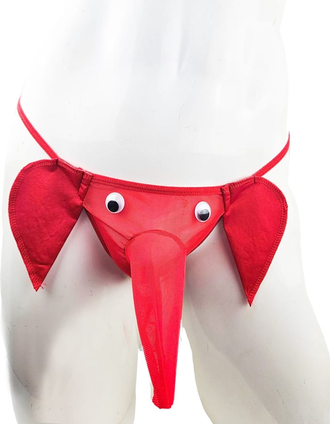BamBella® - Onderbroek heren - Onesize - grappig valentijn verassing voor koppels string olifant Rood