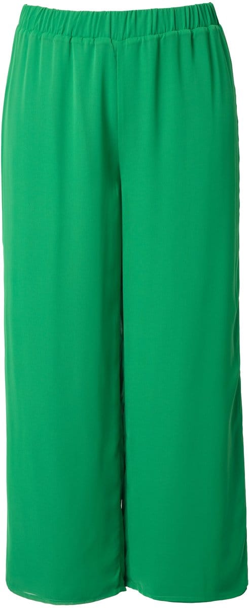 Ulla Popken - Dames - Chiffonbroek dubbellaags wijde pijp elastische tailleband - Groen - Maat 42+