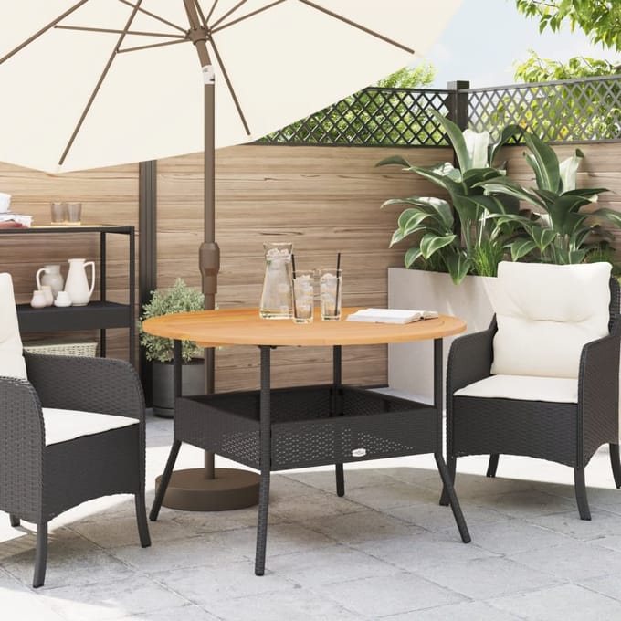 vidaXL - Tuintafel - met - acaciahouten - blad - Ø110x71 - cm - poly - rattan - zwart