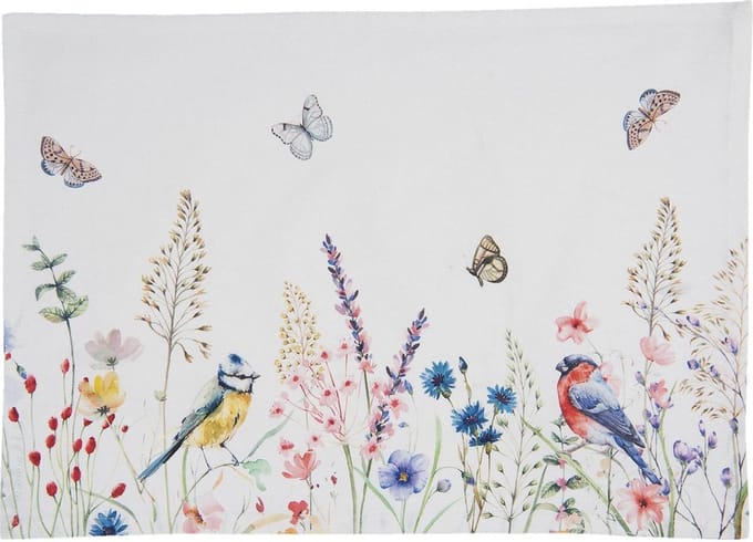 Clayre & Eef Placemats Set van 6 48x33 cm Wit Groen Katoen Rechthoek Bloemen Tafelmat