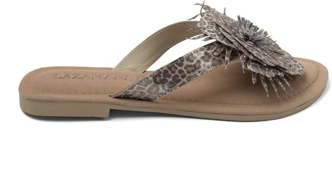Lazamani - Nomi Dames Teenslippers Suede Silver Leopard - Maat 37