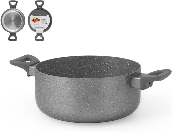 Braadpan Antiaanbak - Kookpan Steen - Eten Bereiden - Inductiebodem - 20 cm - Grijs