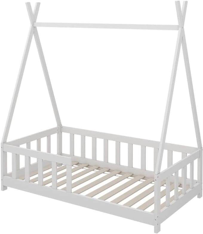 Tipi Bed - Huisbed Kinderbed - Veilig Slapen - Met Uitvalbeveiliging - 80x160 cm - Wit