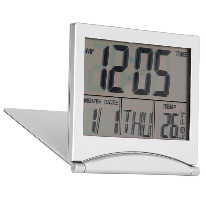 1 stuks Draagbare Opvouwbare Reis Digitale LED Wekker Temperatuur Kalender Snooze gray