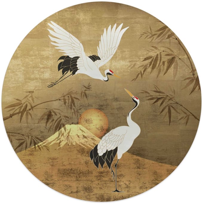 Glasschilderij Kraanvogels - Ø 50 - Glas - REINDERS
