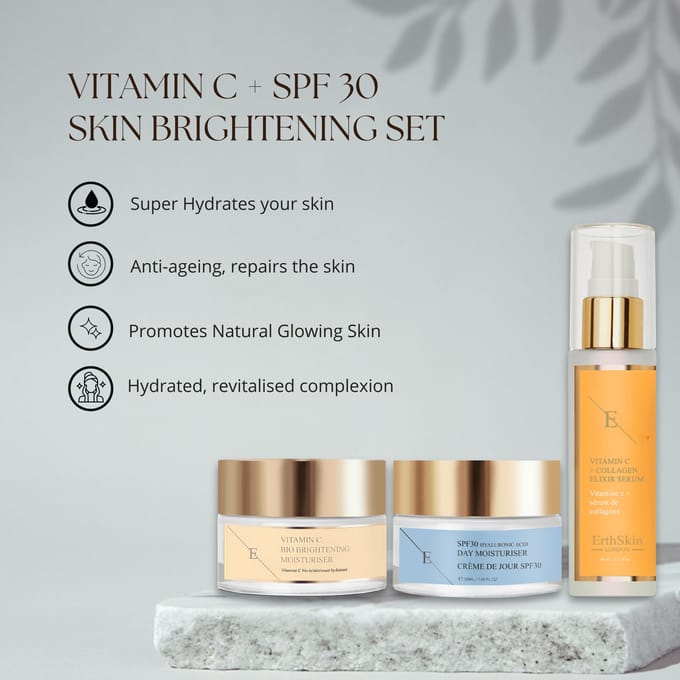 VITAMINE C + COLLAGEN ELIXIR SERUM 60ML + Vitamine C Bio Brightening Moisturiser 50ml+SPF 30 Hyaluronzuur Dagcrème 50ml
