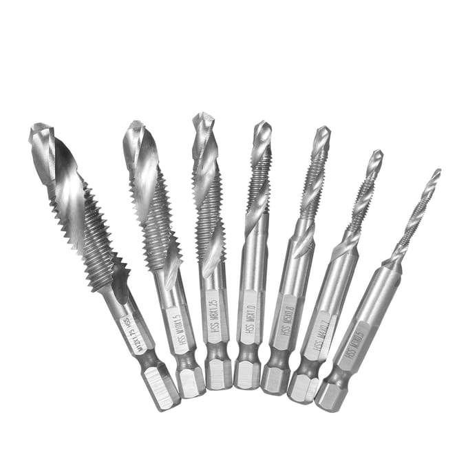 7-delige combinatieboor- en tapset Metrische draad HSS M3-M12 Schroeftapbit Tool Quick Change zilver
