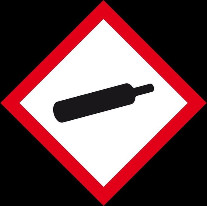GHS04 gassen onder druk sticker, vel, rood wit 32 x 32 mm - 16 per vel