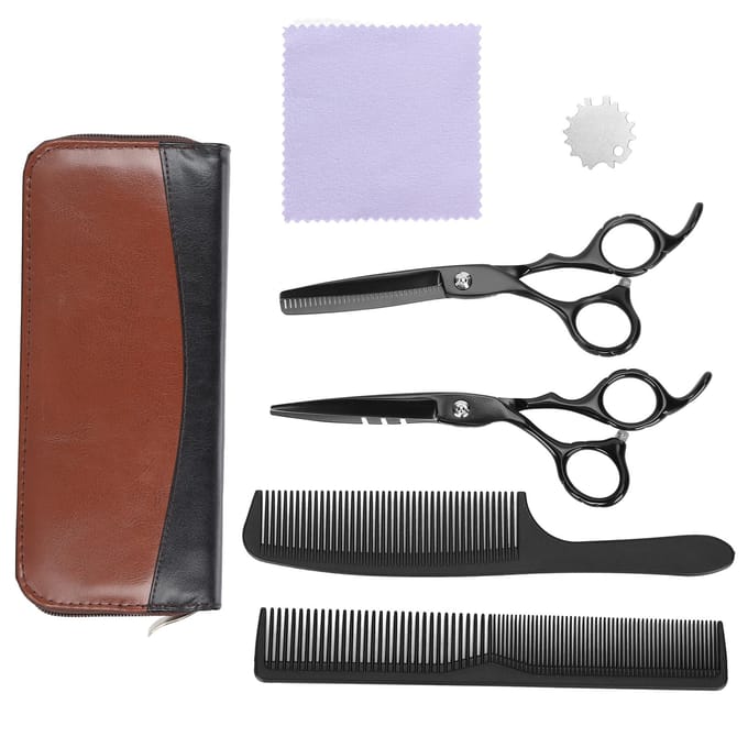 Ciseaux de Coupe de Cheveux Ensemble Ciseaux à Effiler/Ciseaux à Effiler avec Peigne Ensemble de Ciseaux de Coiffure black