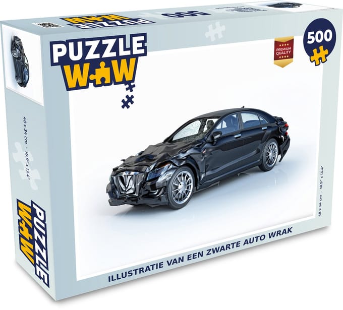 Puzzel Illustratie van een zwarte auto wrak - Legpuzzel - Puzzel 500 stukjes