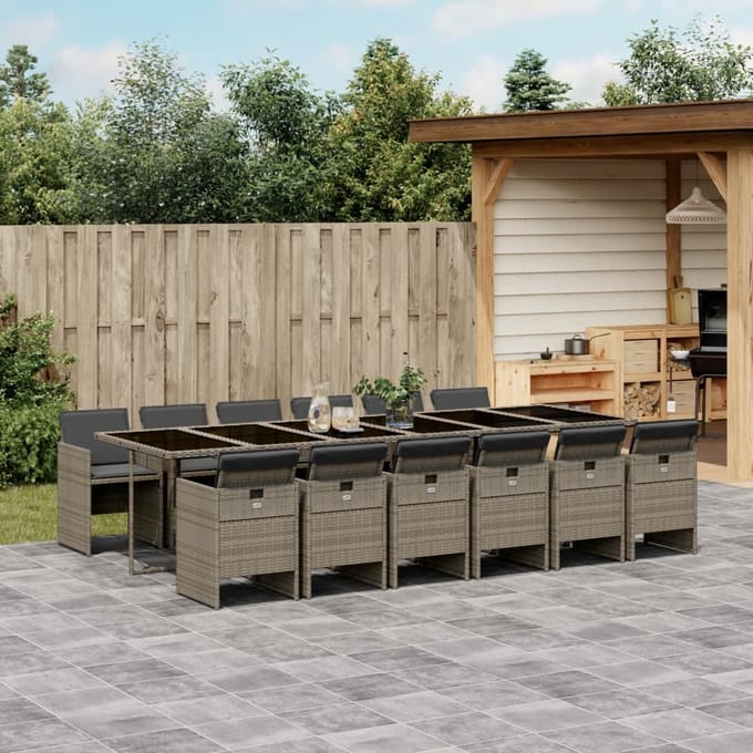 vidaXL - 13-delige - tuinset - met - kussens, - grijs - polyrotan