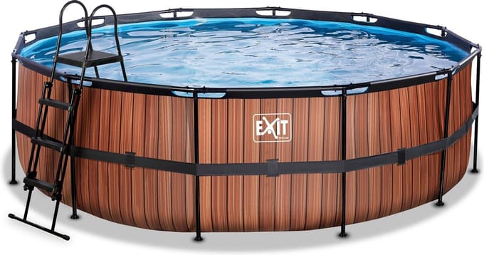 EXIT Wood Frame Zwembad ø450 - Opzetzwembad - met Filterpomp - Rond - Bruin