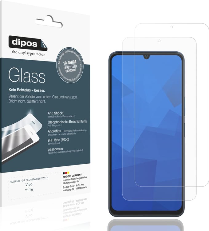 dipos – 2x Matte Pantserfolie geschikt voor Vivo Y11e | 9H Screenprotector