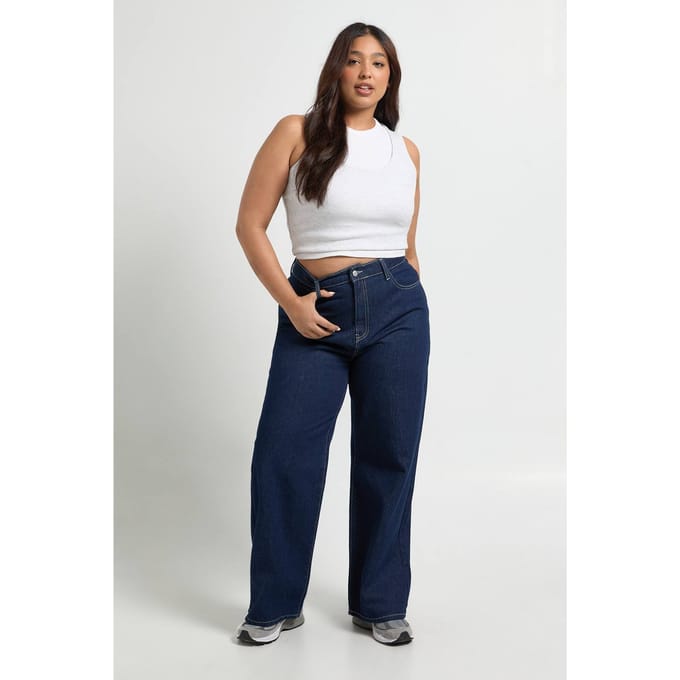 boohoo Dames Plus Basics Hoge Taille Rechte Pijp Jeans | Indigo | Maat: 16/32L
