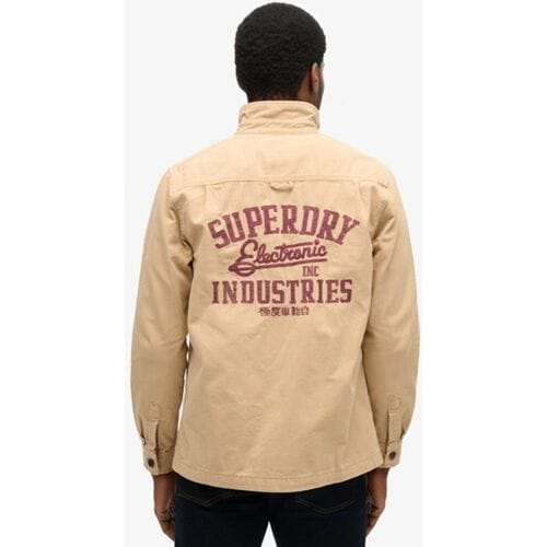 Superdry Canvas Overshirt met Patches Beige Grootte: L