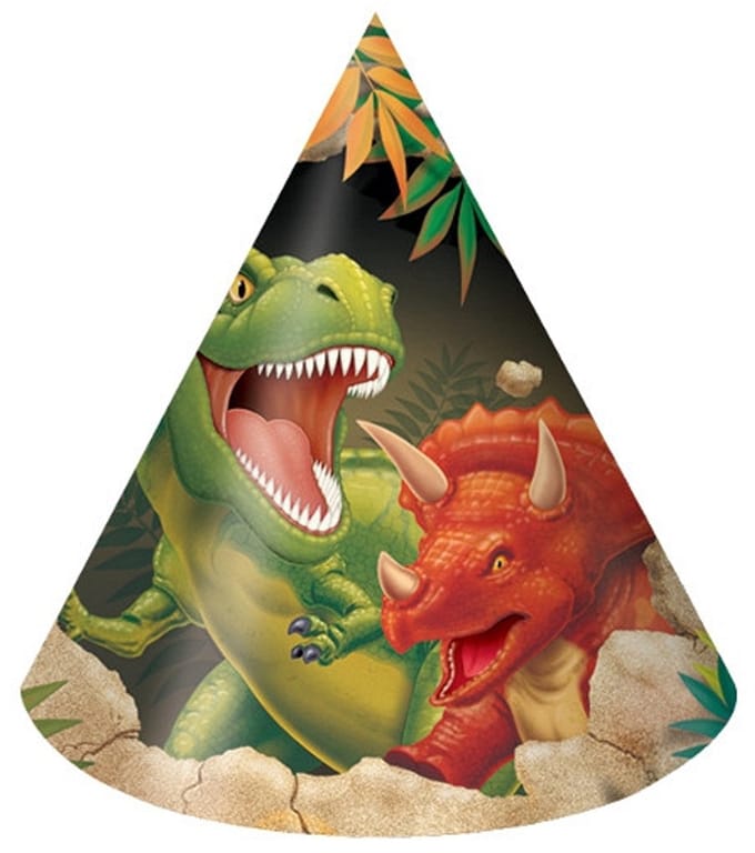 Dinosaurus thema feesthoedjes - 24x - papier/karton - Dino kinderfeestje