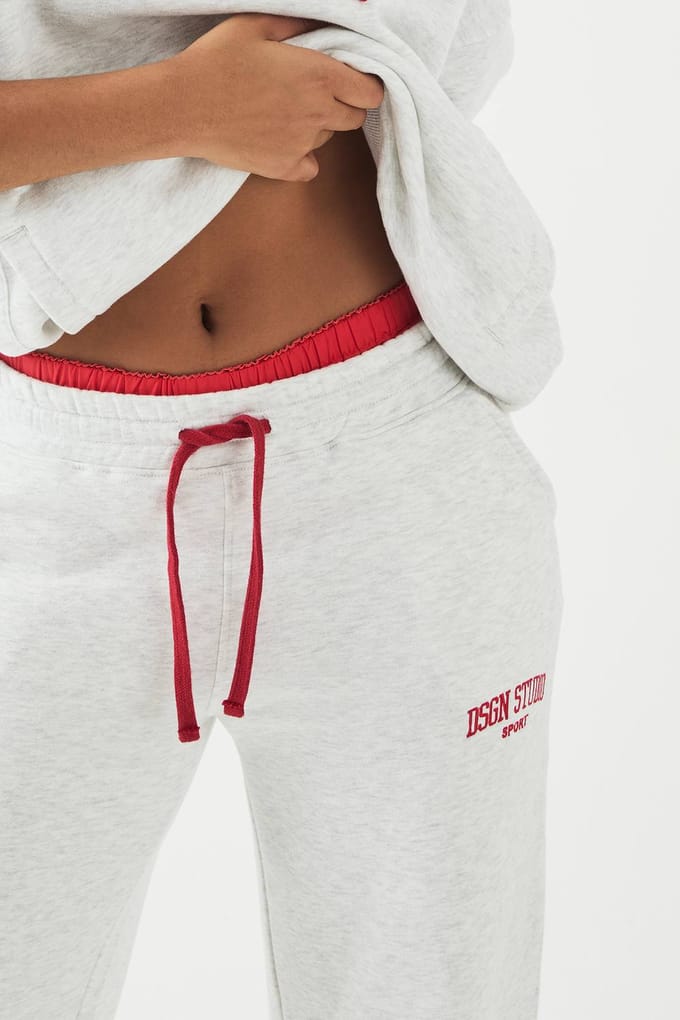 Dames DSGN Studio Geborduurd Straight Leg Joggingbroek | Ash Grey | Maat: XL