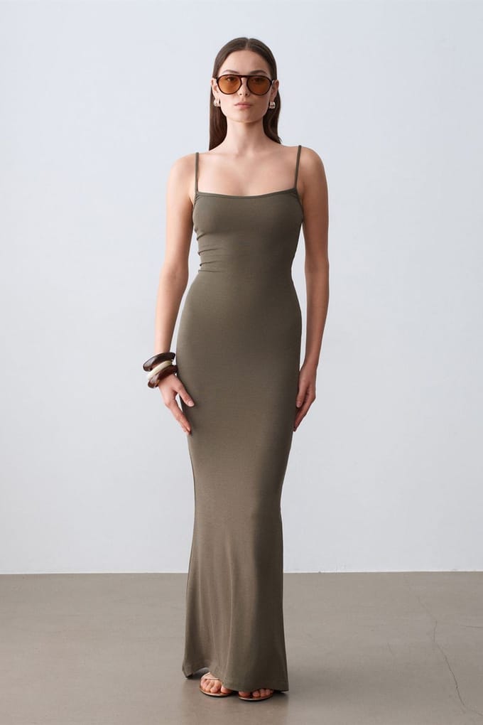 Geribbelde Bodycon Maxi Jurk