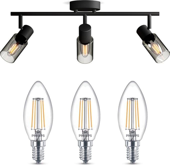 Philips Palms Opbouwspot (Zwart) - Warmwit Licht - Plafondspot met 3 Lichtpunten - E14 - Niet Dimbaar