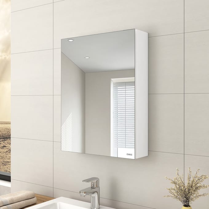 EMKE Spiegelkast - Aluminium - Wit - 65x50 cm - 1 Deur - Soft Close - Extra Spiegels Binnen - Glasplanken