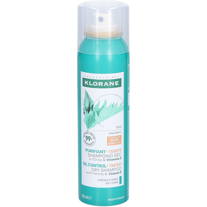 Klorane Brandnetel Getinite talgreducerende zuiverende Droogshampoo | Vet bruin haar 150 Spray