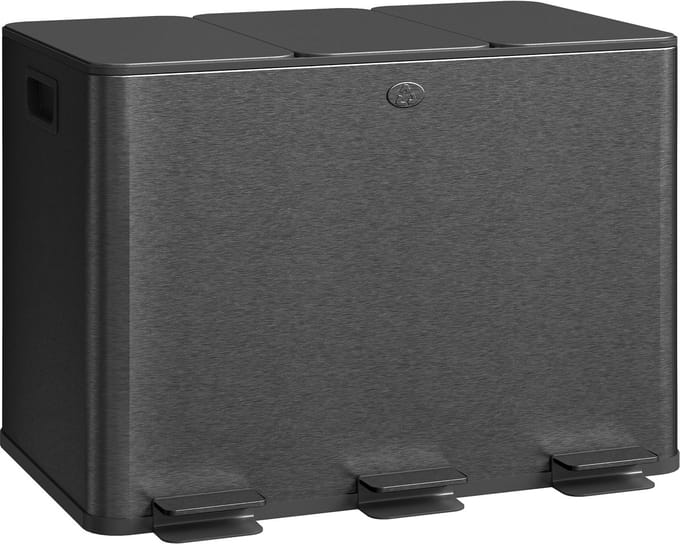 Prullenbak Afvalscheiding 3 x 20L - Geurfilter - emmers uitneembaar - Zwart