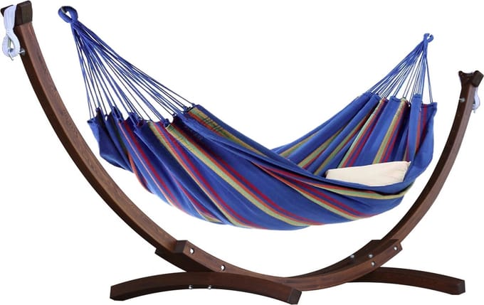 Hangmatset compact - Samba Azur met massief houten standaard 250 cm
