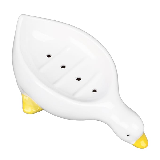 Eend Keramische Zeepbakje Schattige Eend Dier Vorm Zelfafwaterende Zeephouder met Afvoer voor Douche white