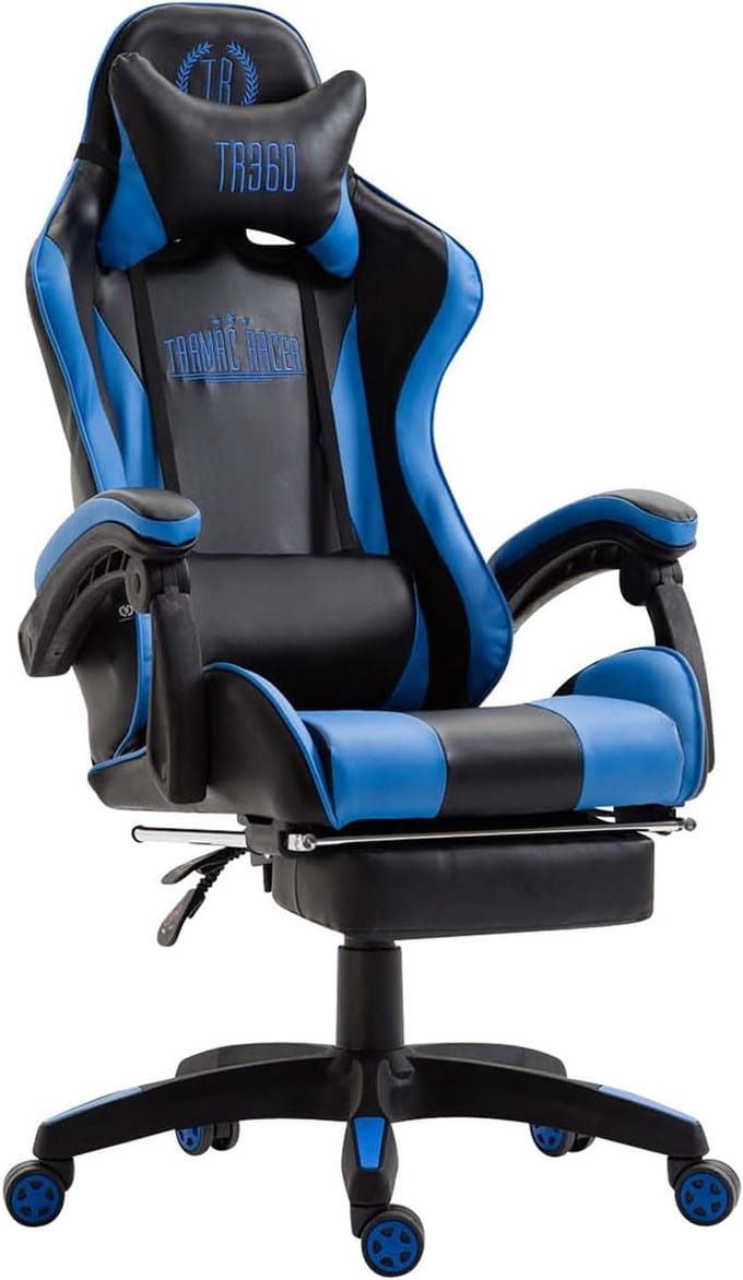 Ergonomische Bureaustoel met Voetensteun - Zwart/Blauw Kunstleer