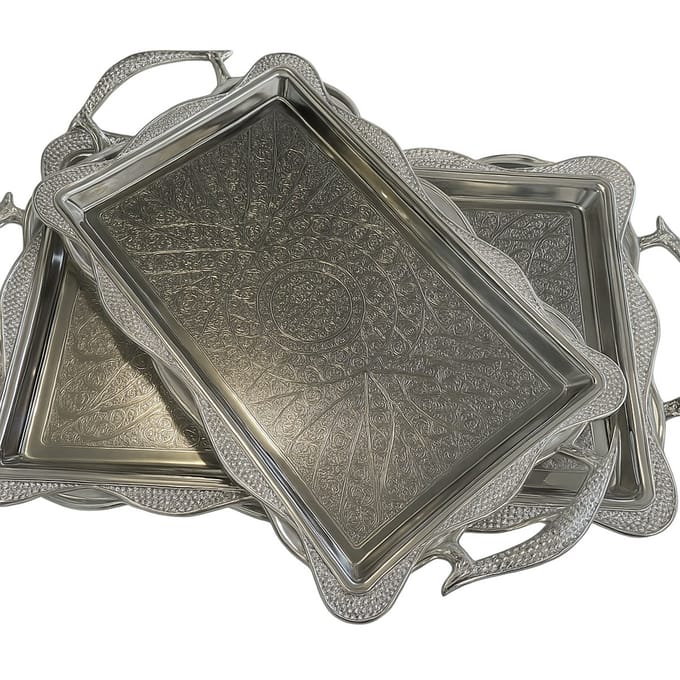 Kadirelli Dienblad - Zilver - Set van 2 - Serveerschaal - Tepsi
