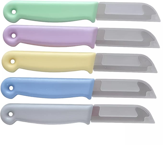 Solingen Schilmesje – RVS Glad – 16 cm met Blade Cover – Pastelkleuren Mix – 5 Stuks