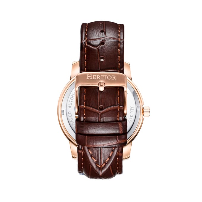 Heritor Automatic Emmanuel Semi-Skelet leren band horloge - Roségoud/bruin