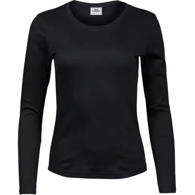 Tee Jays - Dames Interlock T-shirt lange mouwen - Black maat S