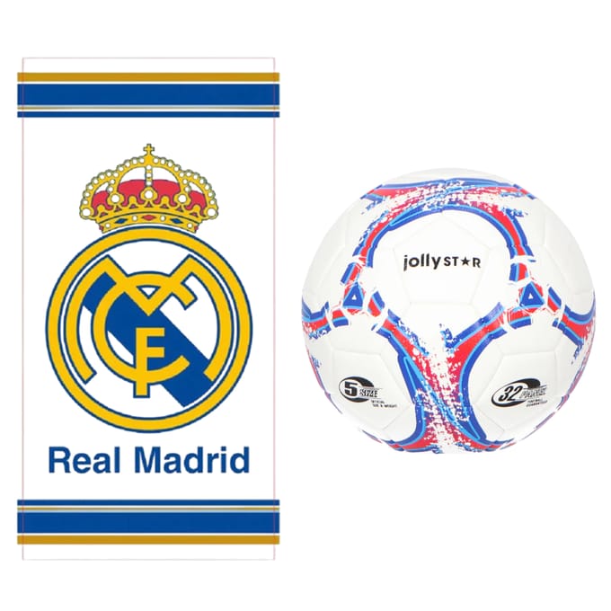 Real Madrid strandset; strandlaken en voetbal