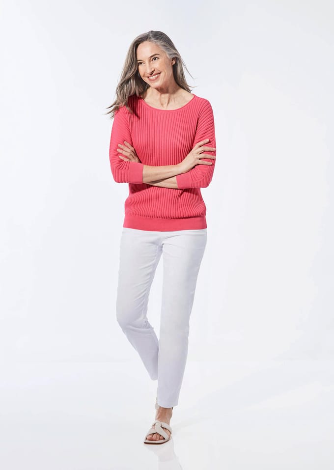 Pullover met vleermuismouwen - koraalrood - Gr. 52/54 van Goldner Fashion
